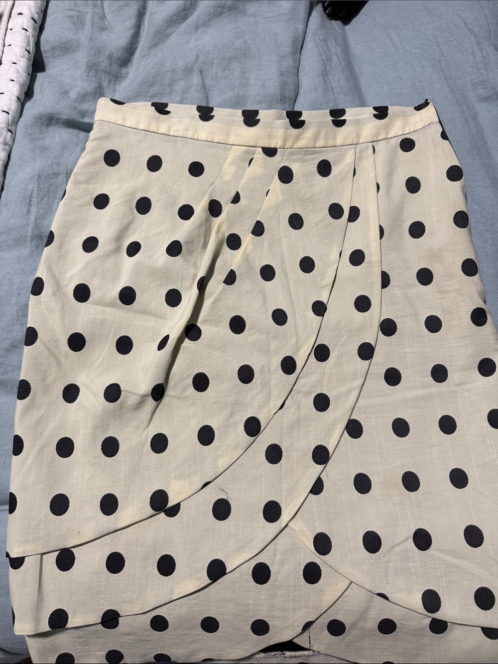 Anthropologie Eva Franco Cream Skirt with Black Polka Dots